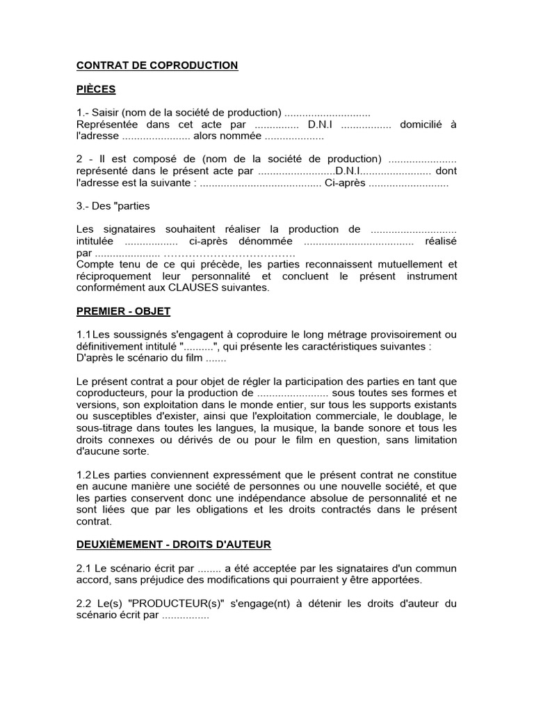 Contrat de Coproduction | PDF | Cinématographie