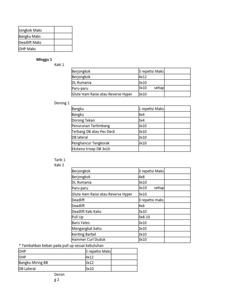 Program Latihan DUP David Laid | PDF | Games Of Physical Skill | Body Shape