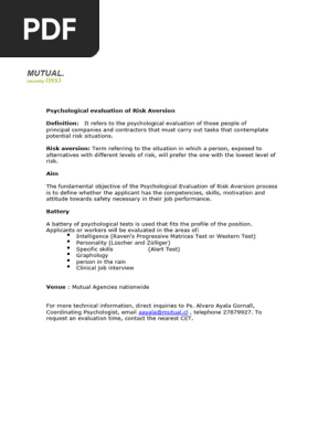 Psychological Evaluation of Risk Aversion