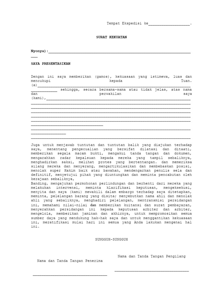 Surat Kuasa Dalam Bahasa Inggris | PDF
