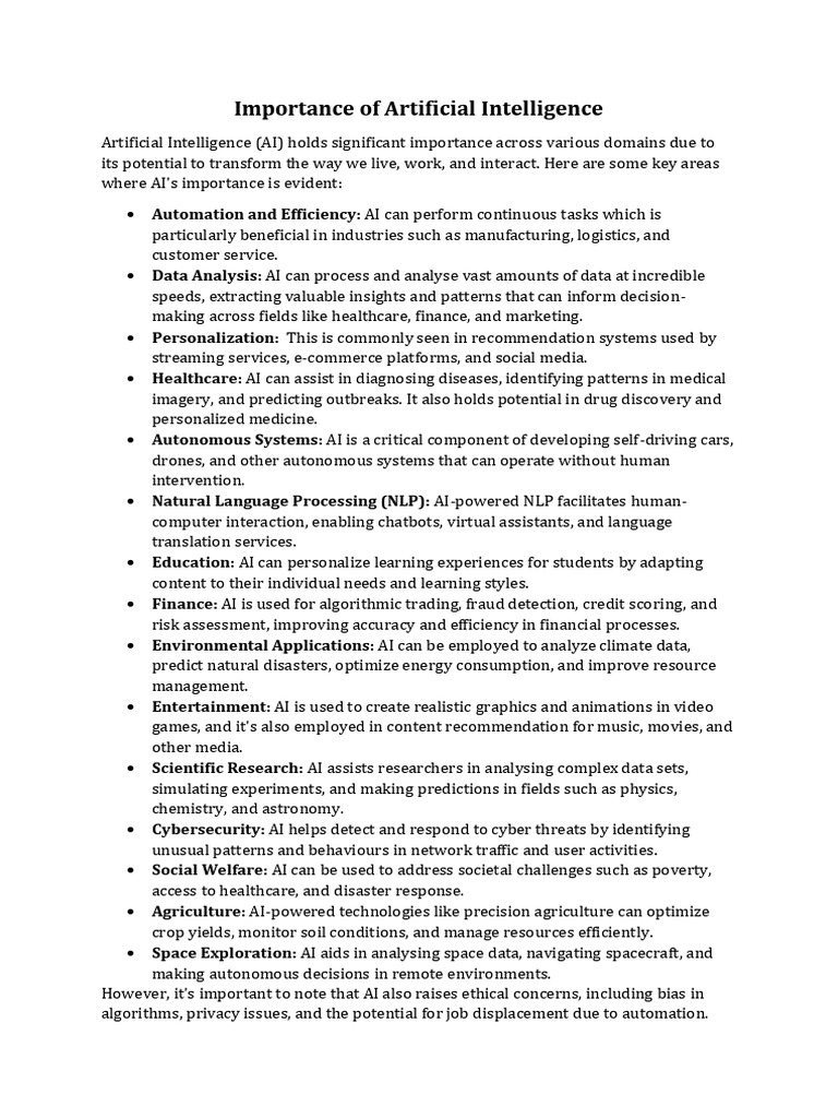 Importance of artificial intelligence pdf