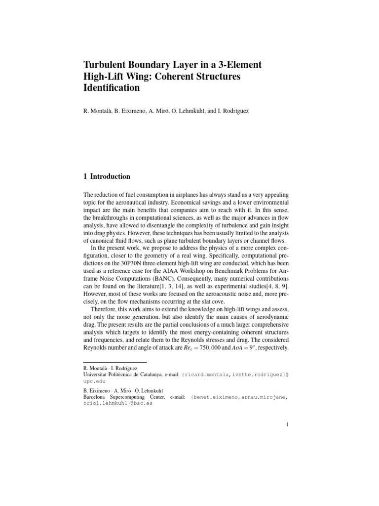 Turbulent boundary layer in a 3 element high lift wing coherent