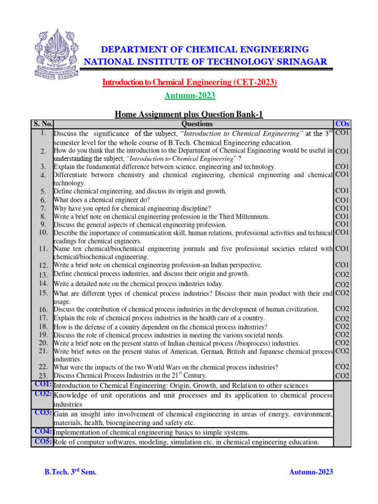Assignment Plus Question Bank-1 | PDF | Engineering | Chemical Engineering