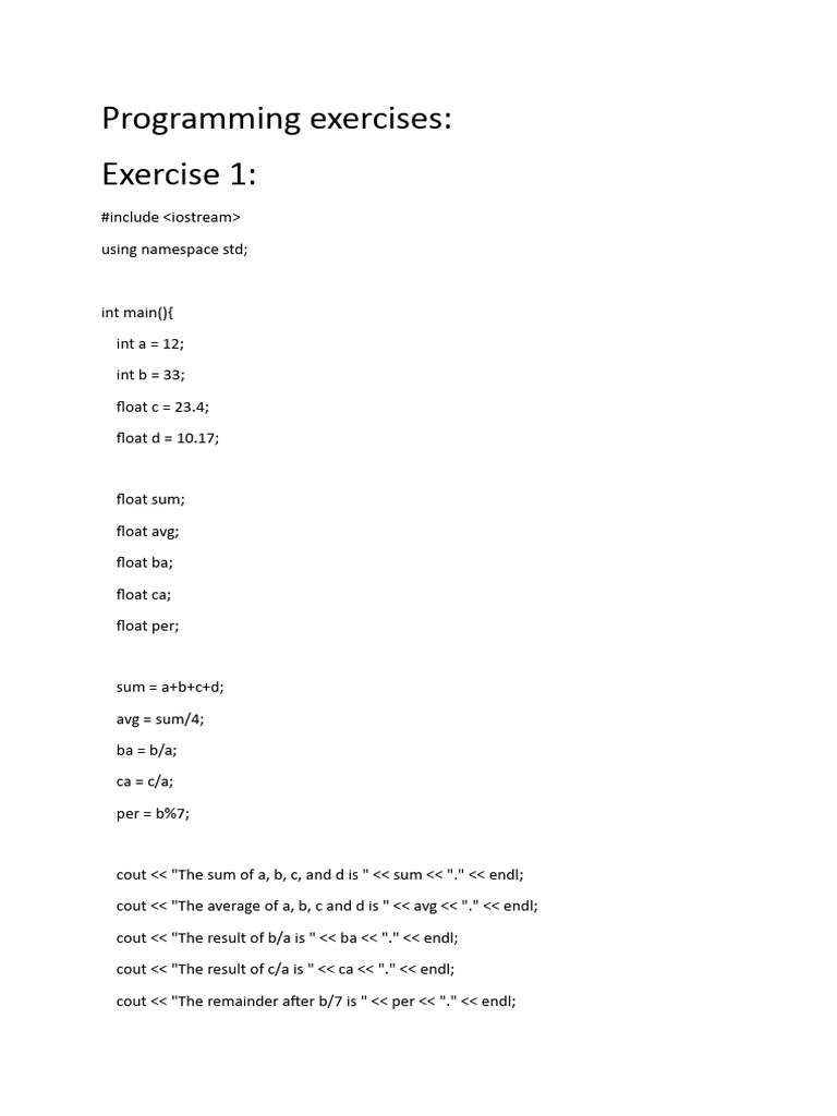 Programming Exercises | PDF
