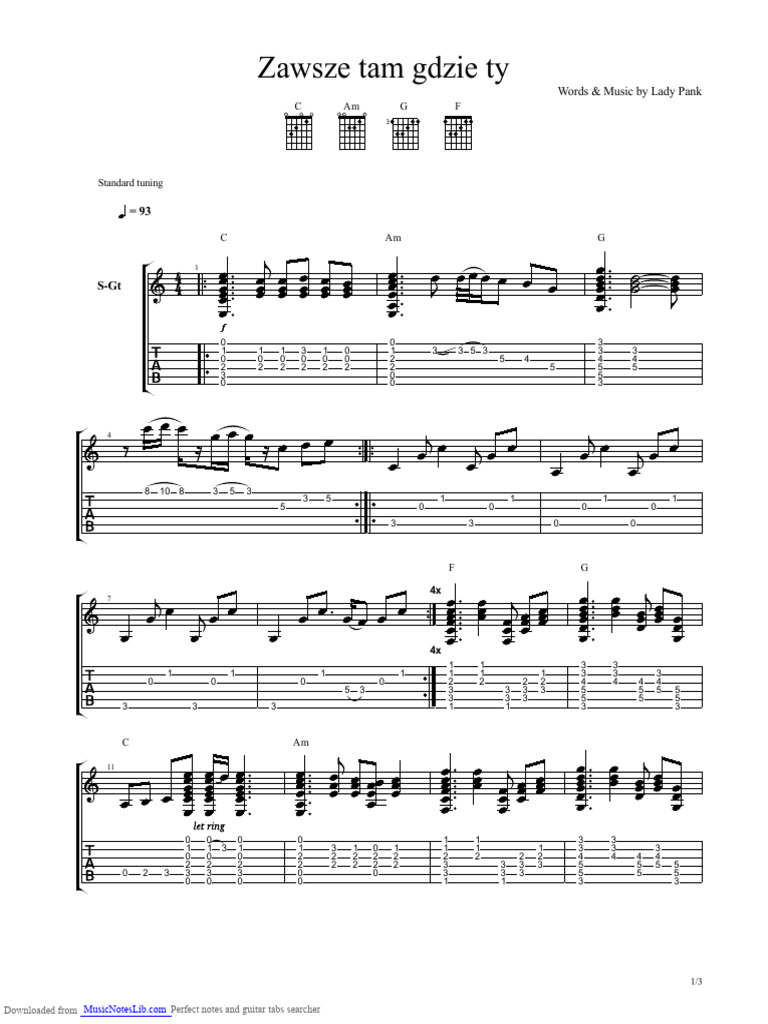 Zawsze Tam Gdzie Ty - Guitar Tabs | PDF