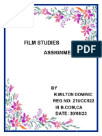 Film Studies Assignmennt: BY REG NO: 21UCC522 DATE: 30/08/23