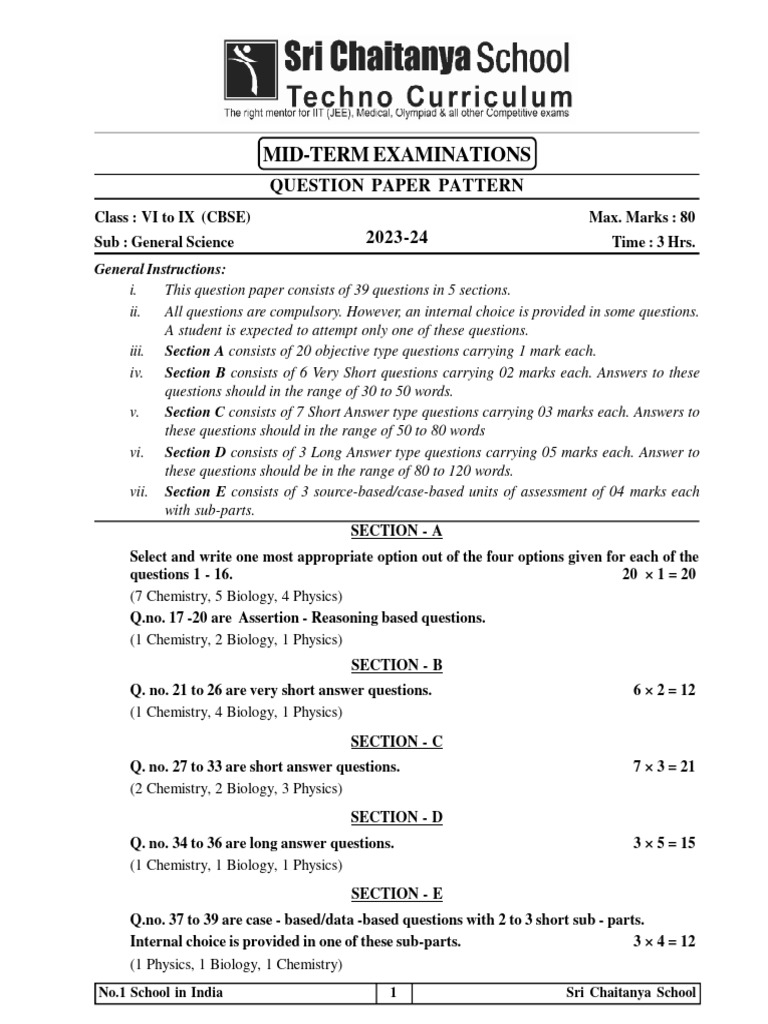 Class 9 Science Mid-Term Paper Pattern | PDF | Teaching Methods ...