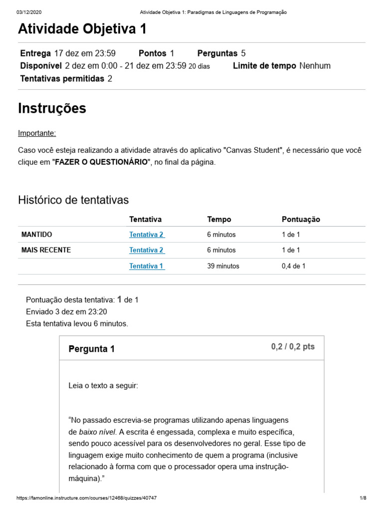 Atividade Objetiva 1 - Paradigmas de Linguagens de Programação | PDF ...