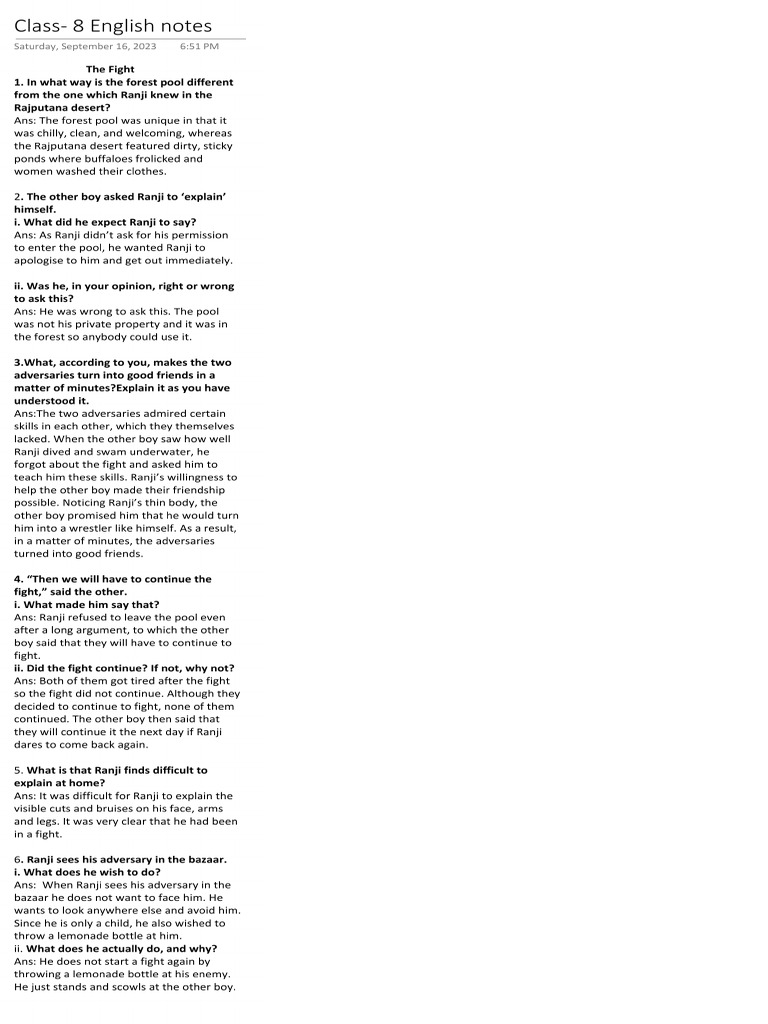 Class 8 English Notes Pdf