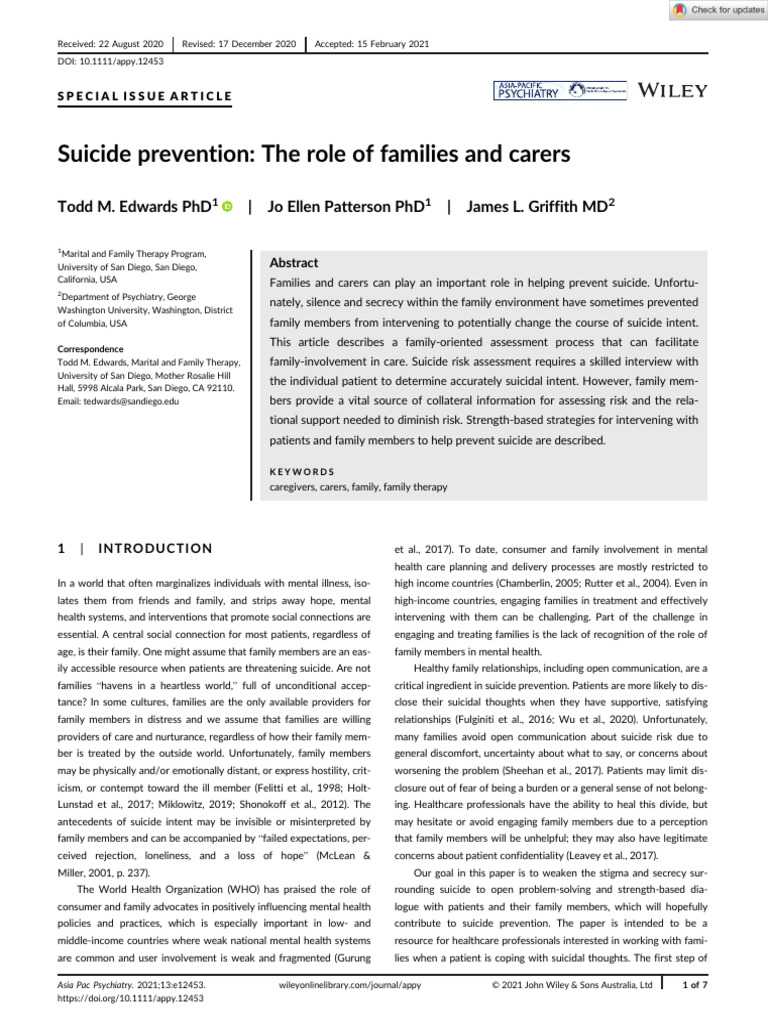Family Role in Suicide Prevention | PDF