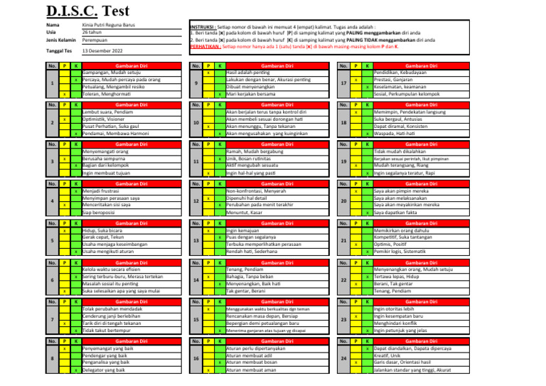 Profil Diri dan Hasil Tes D.I.S.C. | PDF