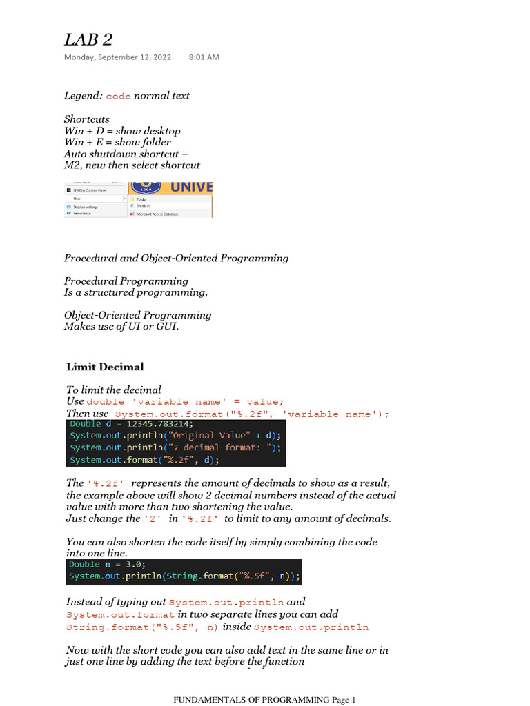 Fundamentals of Programming - Lab 2 | PDF