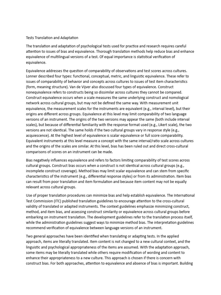 Test Translation PDF Psychology Methodology