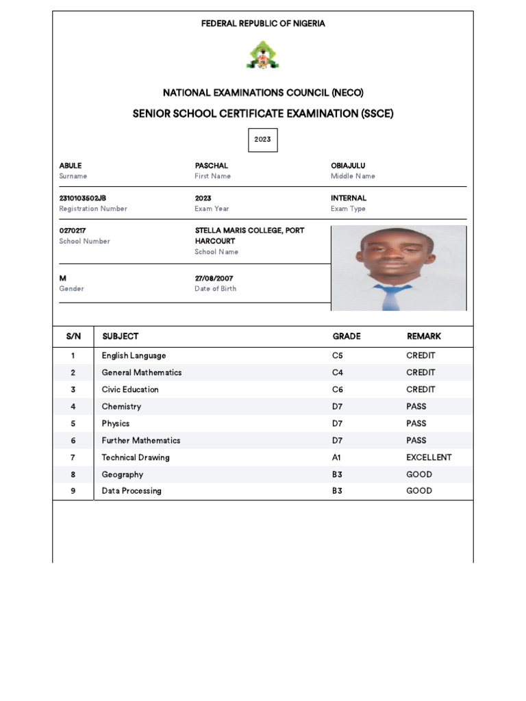 NECO Results Portal PDF