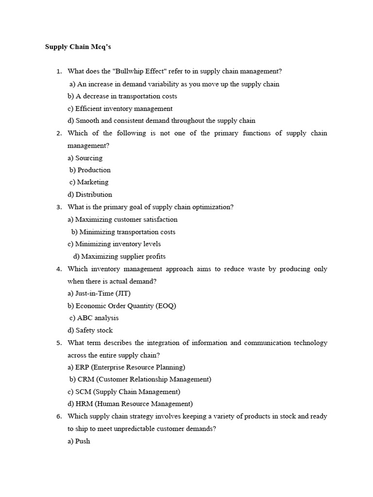 Supply Chain Mcq's PDF