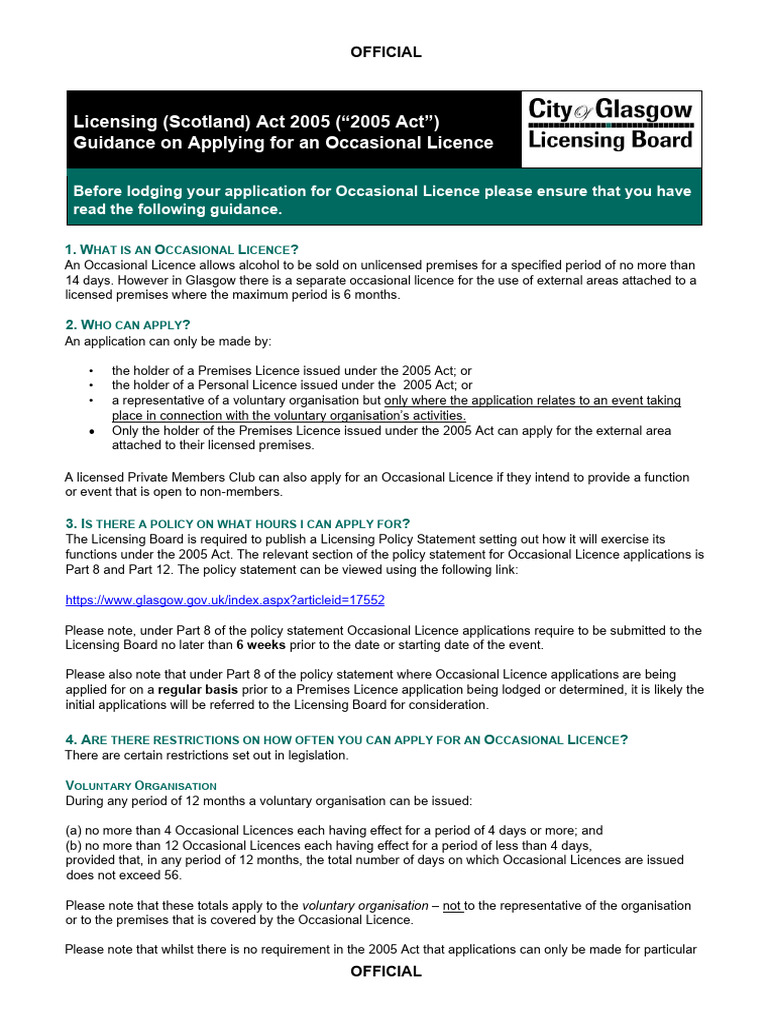 Occasional Licence Guidance Draft Feb 23 Download Free PDF