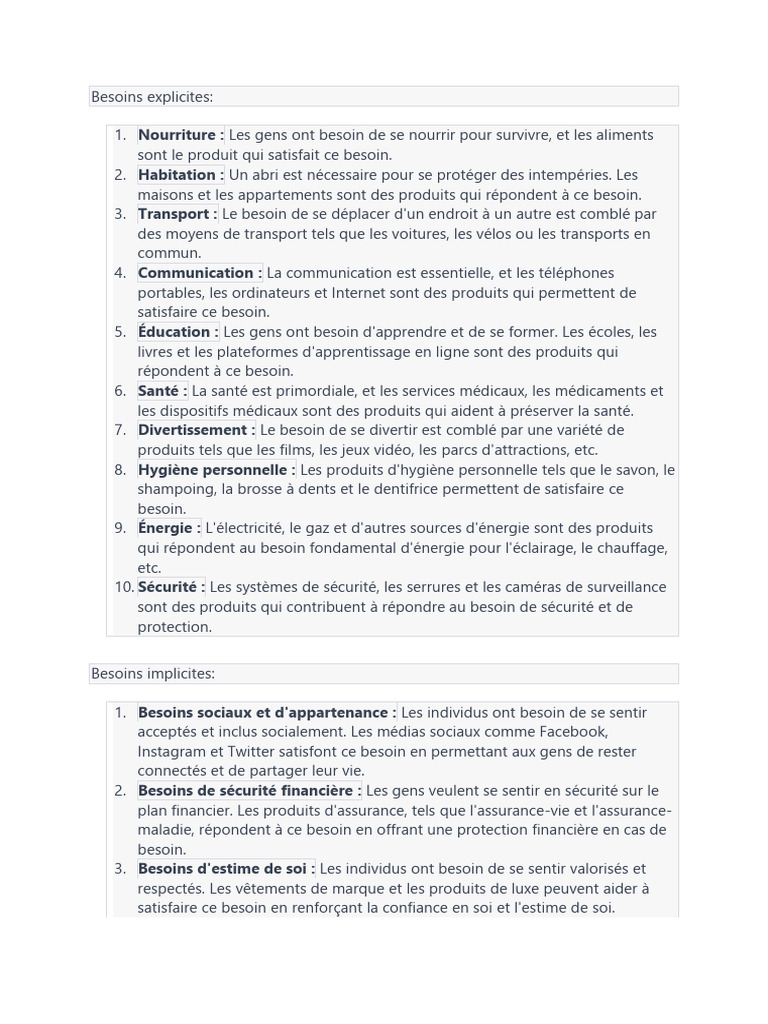 Exemples de besoins humains essentiels | PDF | Transport ...