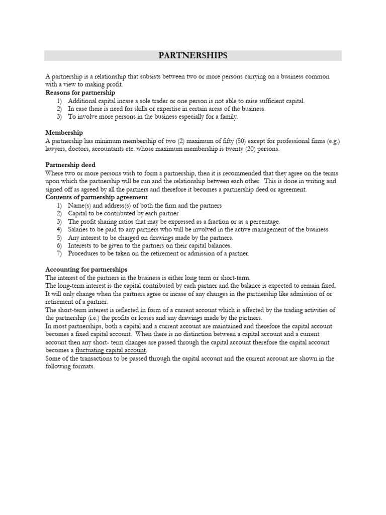 Notes in Partnerships. | PDF | Partnership | Debits And Credits