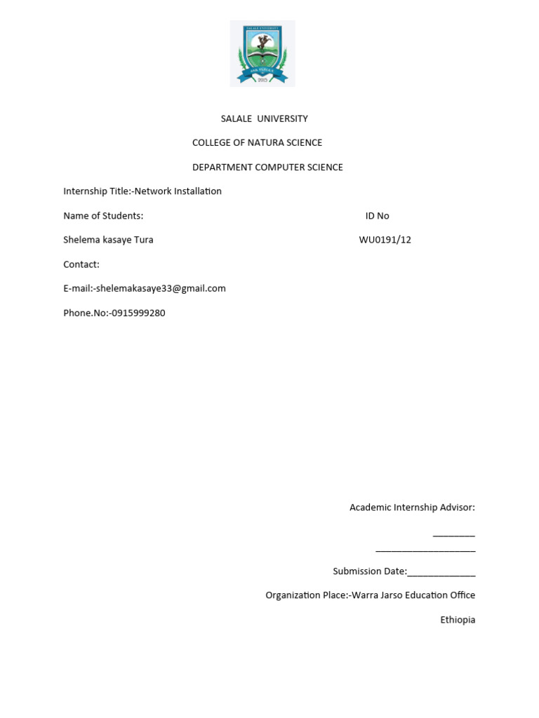 Internship Network Installation PDF Computer Network Network Topology