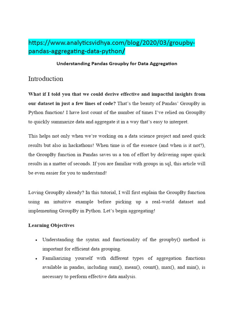 Understanding Pandas Groupby For Data Aggregation | PDF | Mode ...