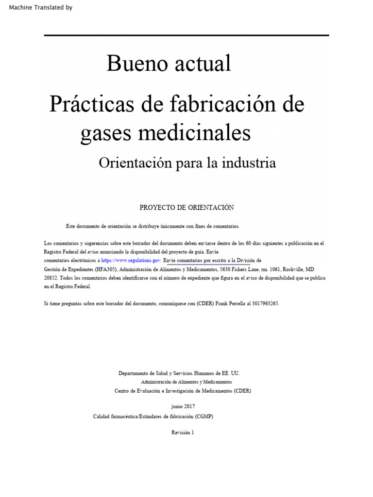 Current Good Manufacturing Practice For Medical Gases ESP PDF Medicamentos con receta