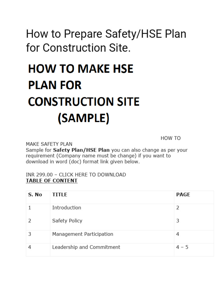 How to prepare safety hse plan sample 1696763113 download free pdf