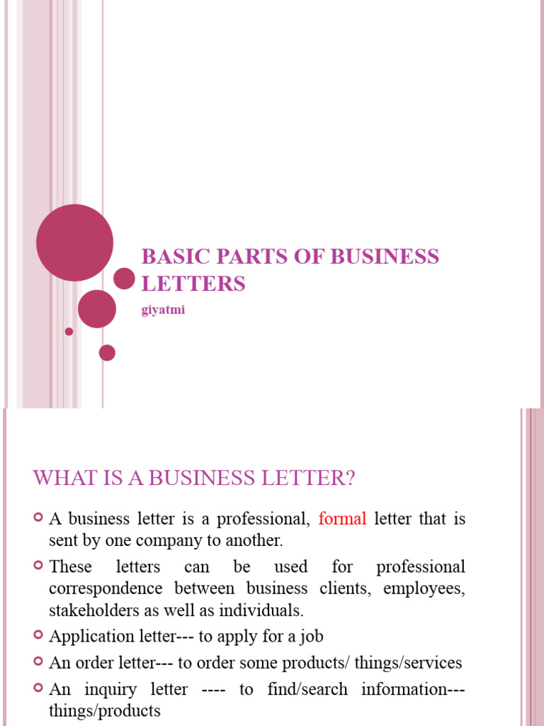 Basic Parts of Business Letters PDF Paragraph Writing