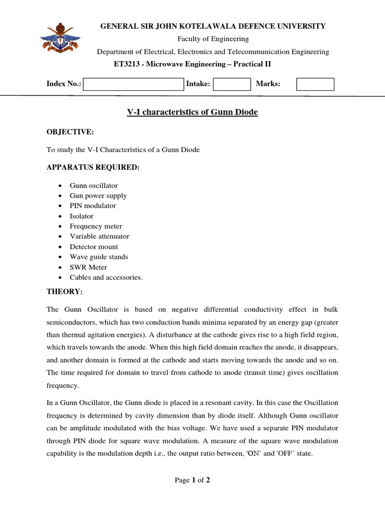 VI Characteristics of Gunn Diode PDF Diode Electronic Oscillator