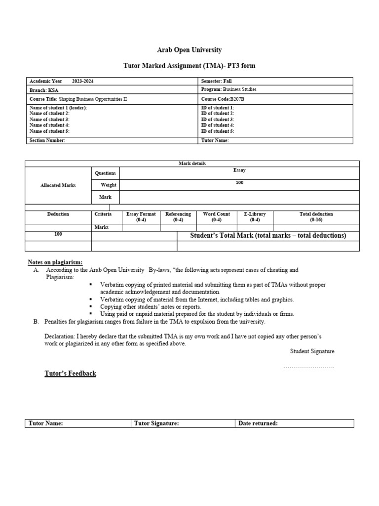 TMA Guidelines for Business Studies 2023 | PDF | Plagiarism ...