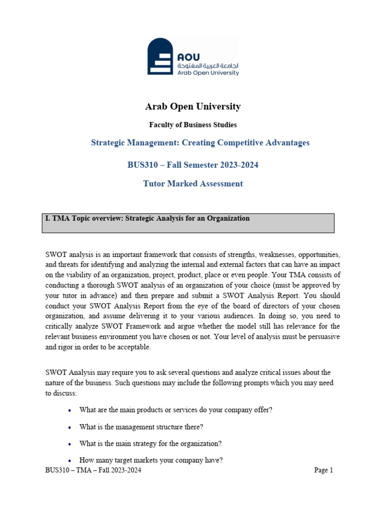 BUS310 TMA Fall 2023 2024 PDF