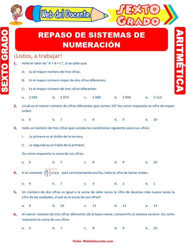 Repaso de Sistemas de Numeración para Sexto Grado de Primaria | PDF