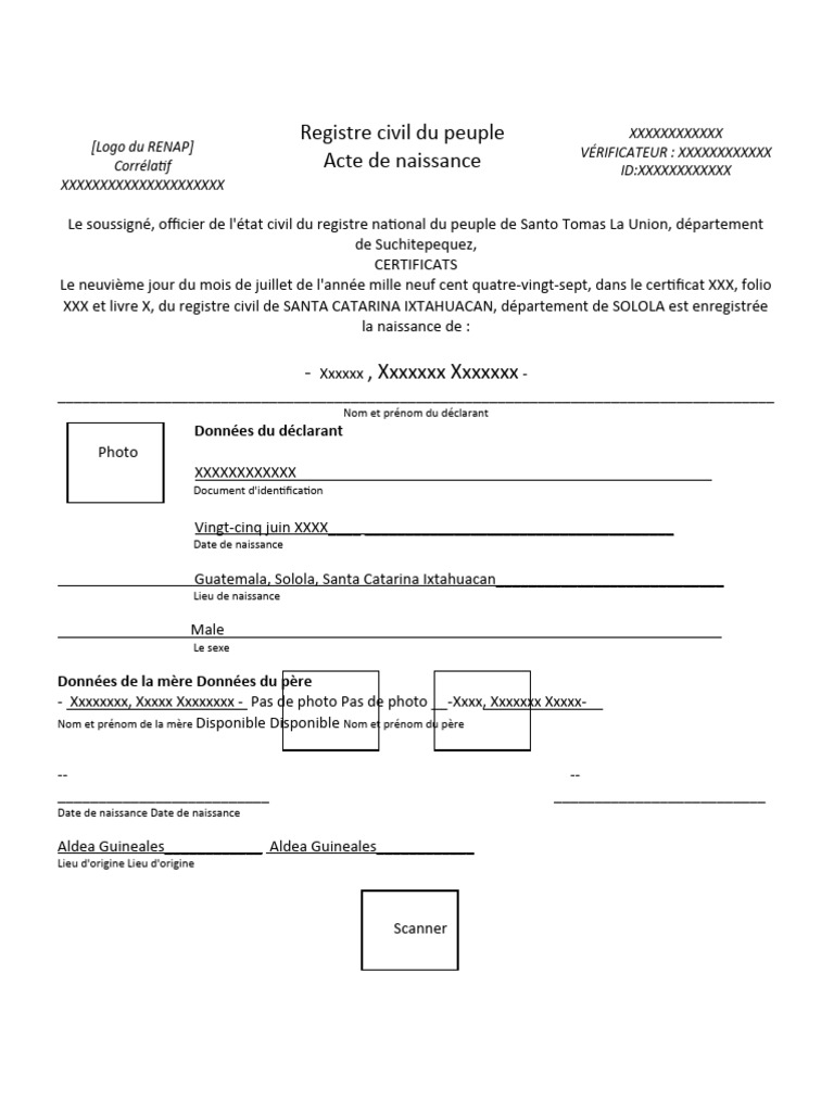 Modèle de Certificat de Naissance Guatémaltèque | PDF