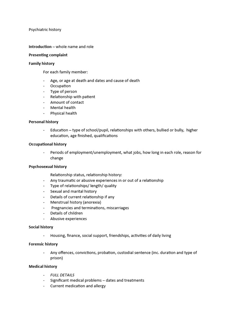 Psychiatric History Guide PDF Substance Abuse Medicine