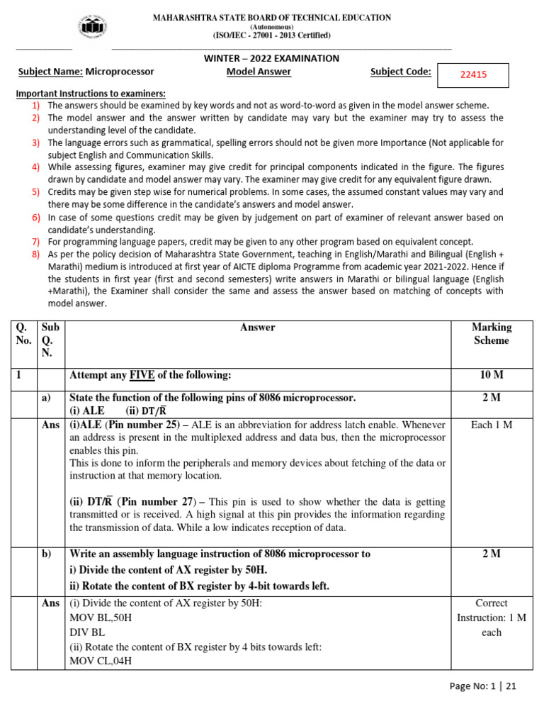 XXXXX: Important Instructions To Examiners | PDF | Assembly Language ...