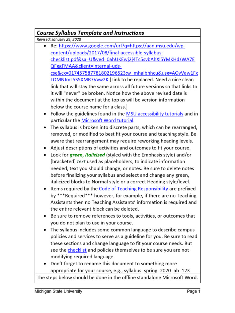 MSU Accessible Syllabus Template | PDF | Textbook | Michigan State ...
