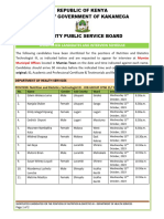 Shortlisted Candidates Interview Schedule For The Position of Nutrition Dietetics III 6th October 2023