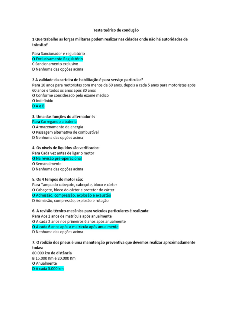 Teste Teórico De Direção Respostas Pdf Tráfego Veículos
