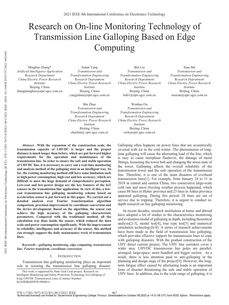 Edge Computing for Transmission Line Galloping Monitoring | PDF ...