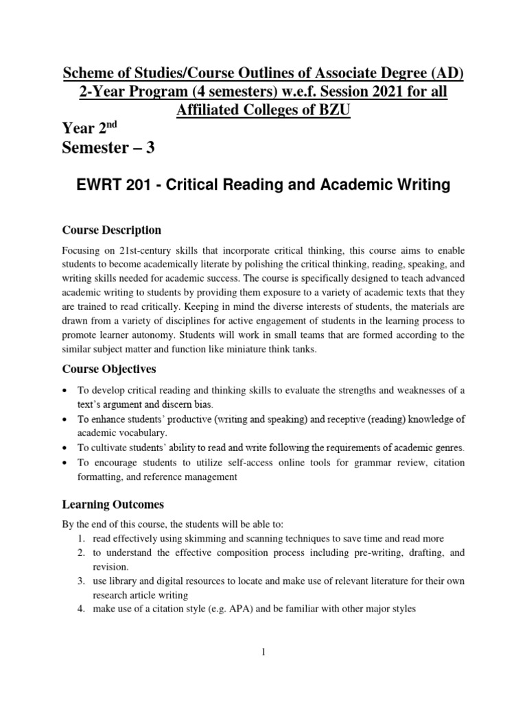 BZU 3rd Semester Outline | PDF | Language Arts &amp; Discipline