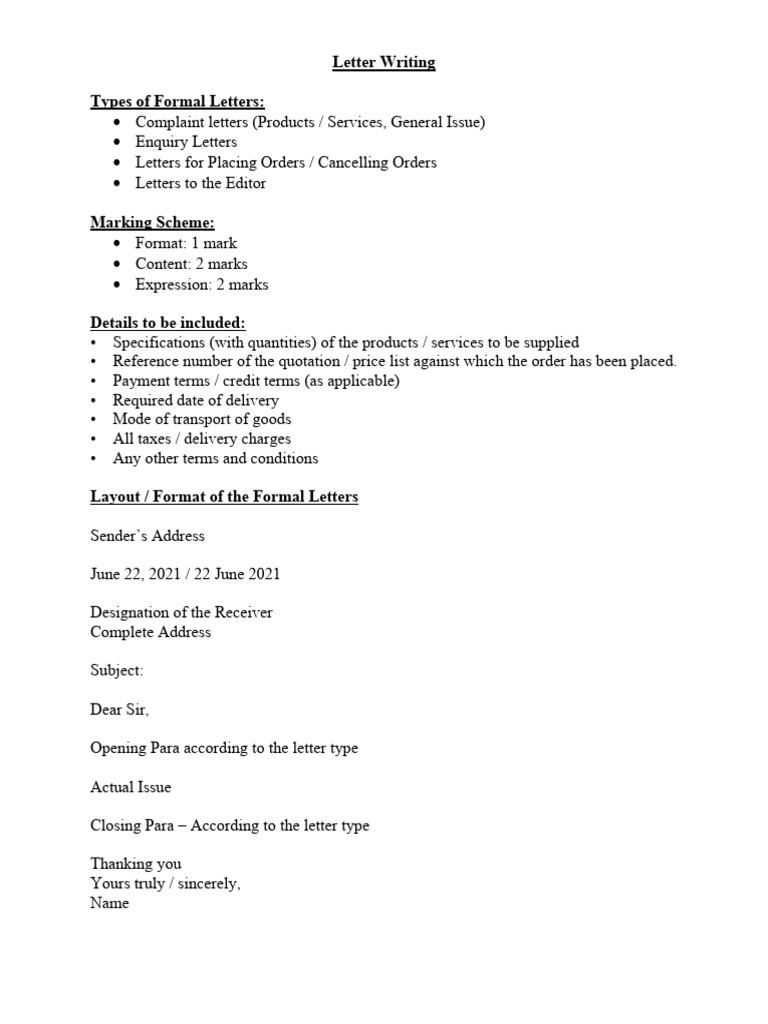 Order Letter Format for Stationery Items | PDF