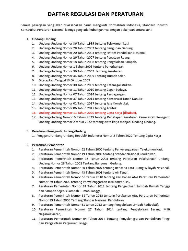 Regulasi dan Peraturan Konstruksi 2023 | PDF