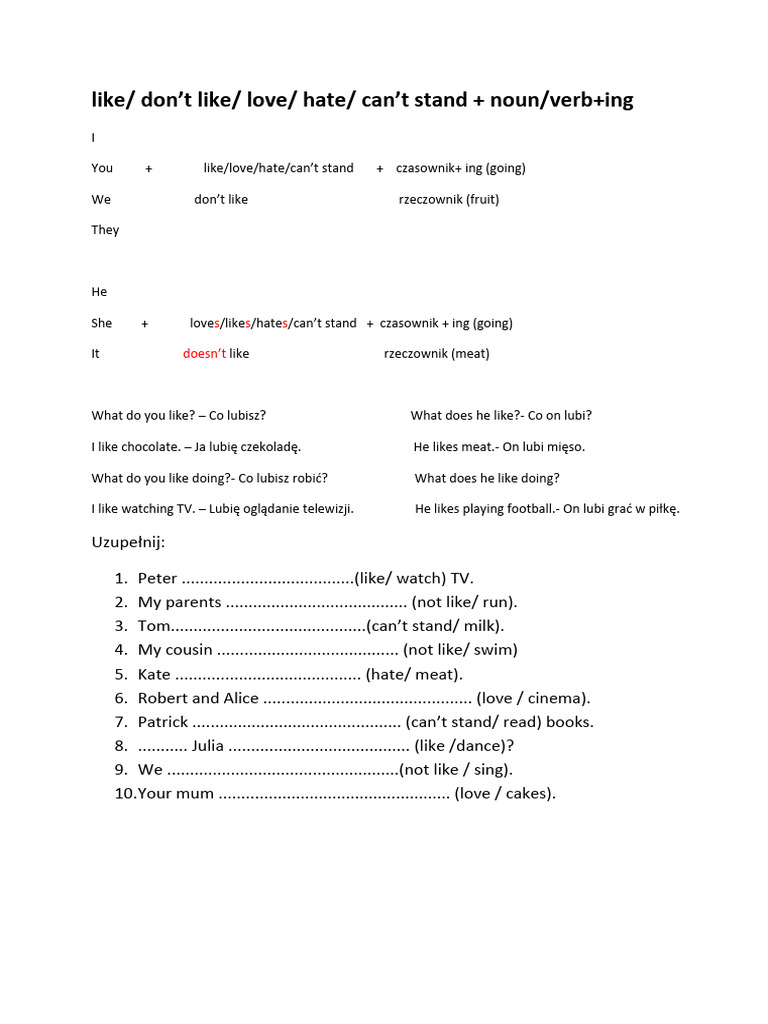 Like, Love, Hate Ing | PDF