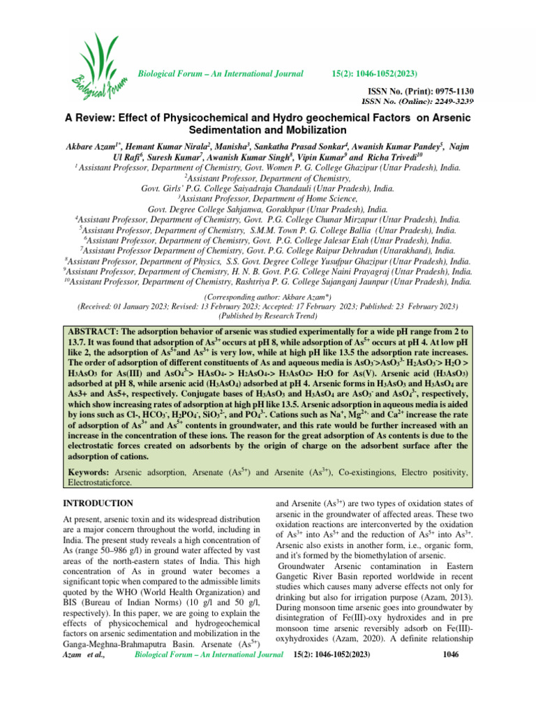 A Review Effect of Physicochemical and Hydro Geochemical Factors On ...