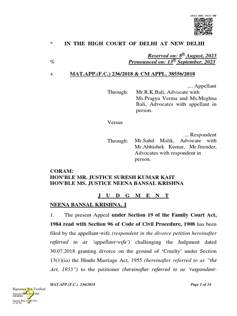 Matrimonial Judgement PDF Complaint Divorce