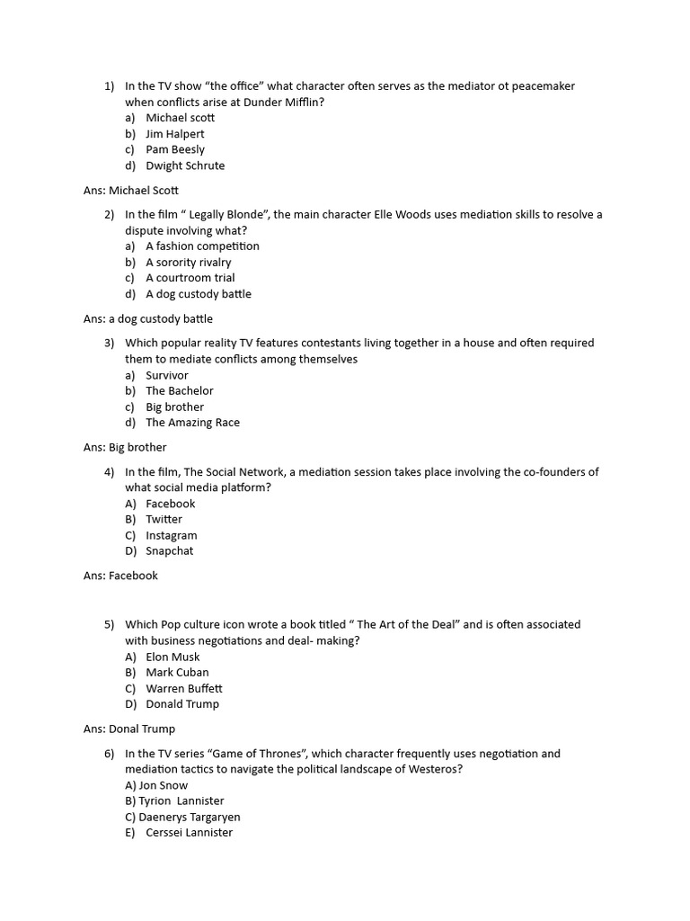 Pop Culture Questions PDF