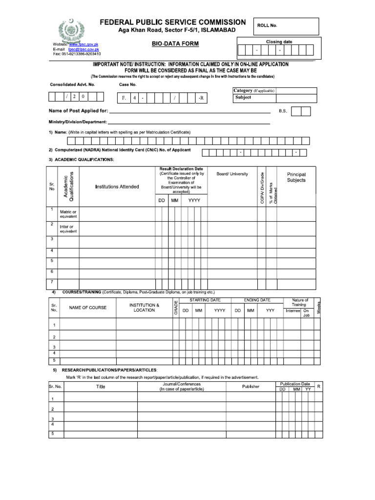 Bio Data Form | PDF
