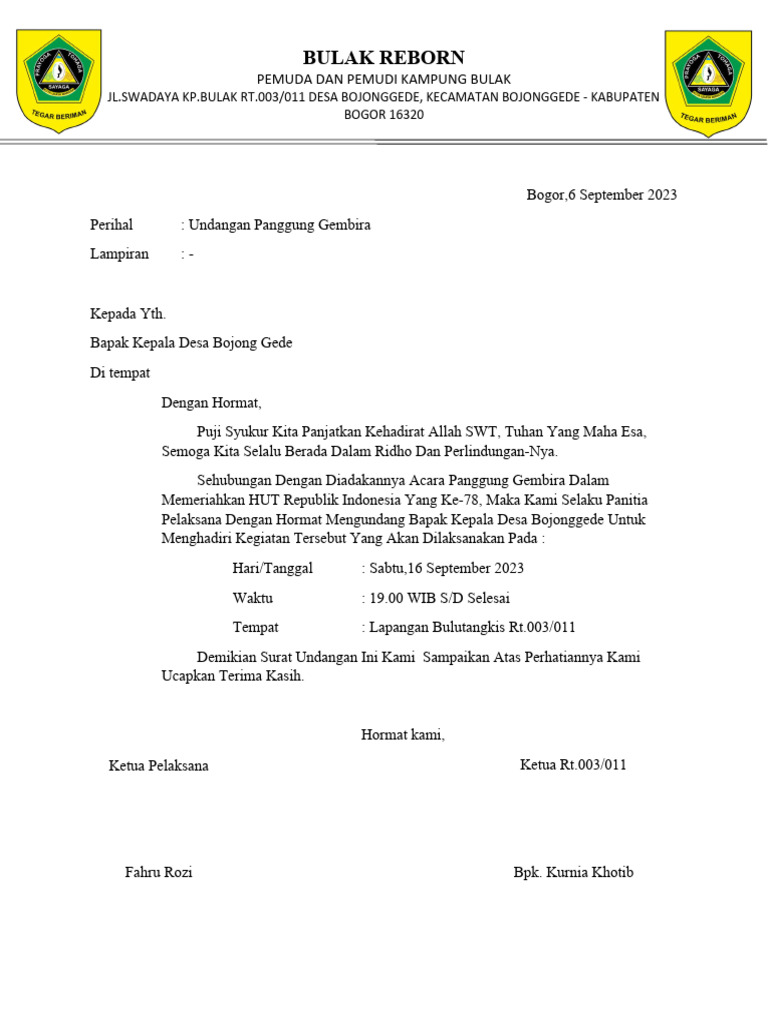 Surat Undangan Panggung Gembira Revisi | PDF