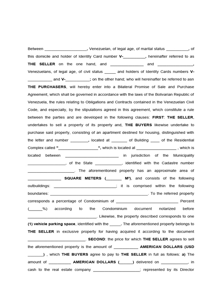 Bilateral Promise of Purchase and Sale Model | PDF