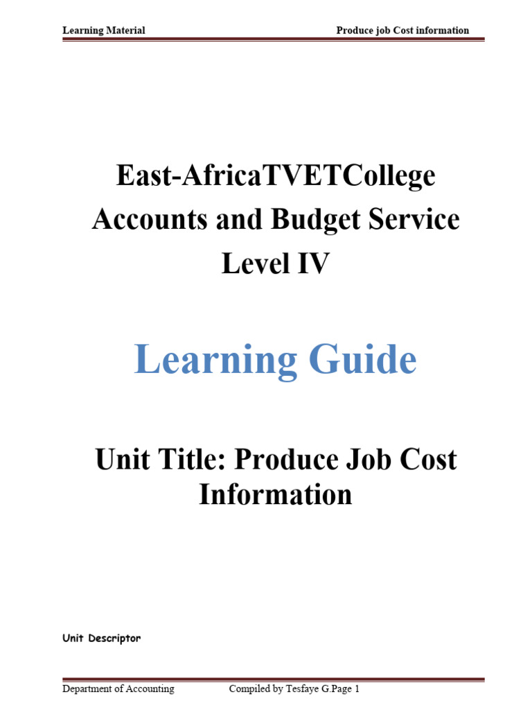 Produce Job Cost Information IV PDF