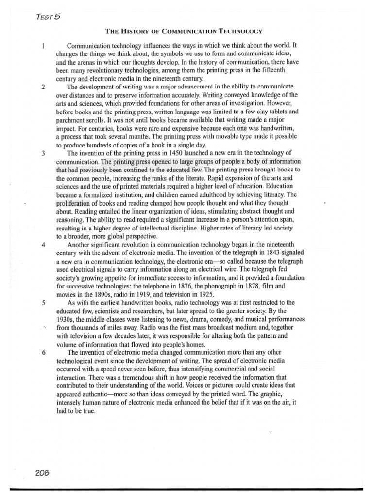 Reading Test The History of Communication Technology | PDF